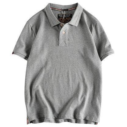 T-shirt rétro américain à manches courtes pour hommes, Polo à revers de couleur unie, à la mode, 100% coton, hauts d'affaires décontractés