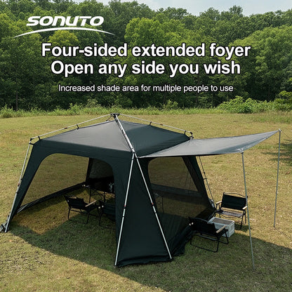 Tente de camping instantanée octogonale Sonuto, grande tente familiale avec structure en aluminium, résistante au vent et à l'eau, abri solaire pour la plage