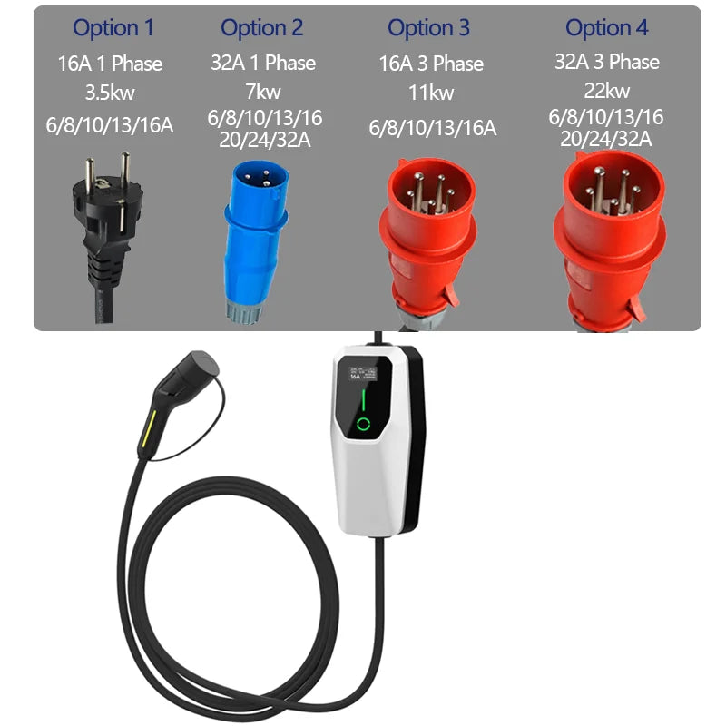Chargeur EV Type 2 Type 1, boîtier de chargement pour voiture électrique 6A-16A, 10 mètres, 4 mètres, 1 phase, 3 phases, câble de chargement EVSE Mode 2