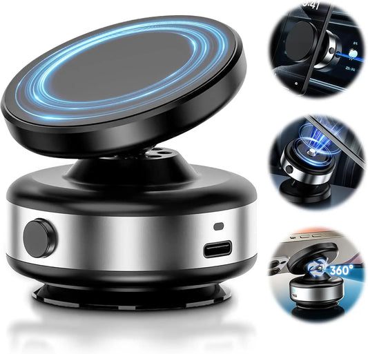 Support de voiture magnétique sous vide électrique pour téléphone portable 360 °   Rotation Forte Ventouse pour iPhone 14 15 16 Support mains libres