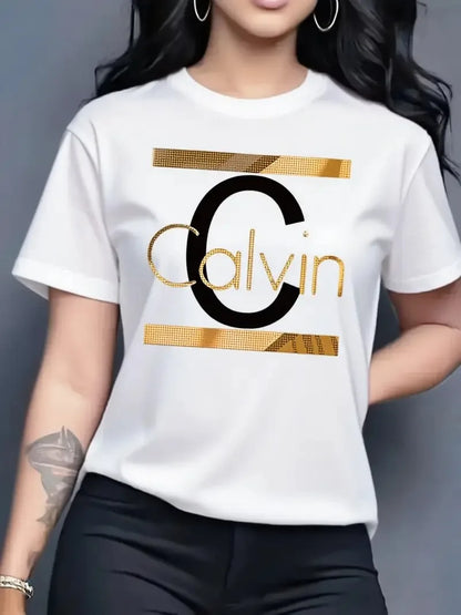 Offre spéciale femmes mode d'été décontracté Calvin lettre motif imprimé col rond manches courtes vêtements de sport T-shirt y2k vêtements
