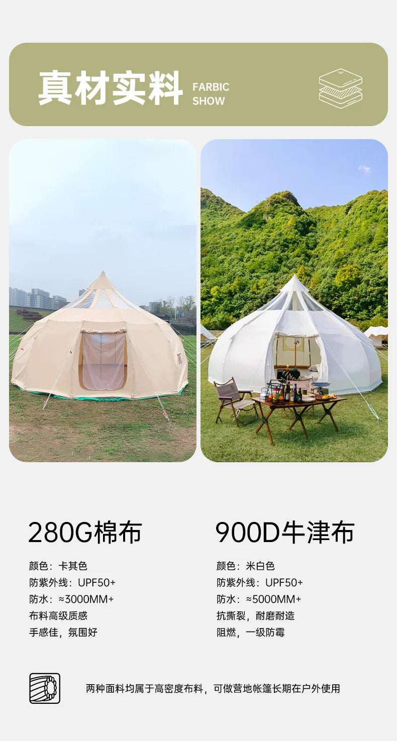 Tente Star Gazer avec logo personnalisé, 4m, 5m, 6m, quatre saisons, camping, blanc, kaki, Oxford, coton, étanche, goutte d'eau pour la fête