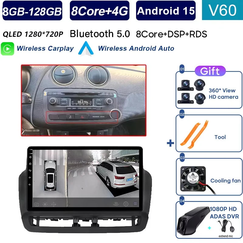 Écran tactile QLED de Navigation GPS pour Seat Ibiza 2012 – 2015, Android Auto Radio, lecteur vidéo multimédia de voiture, 5G, WIFI, BT, sans DVD 2din