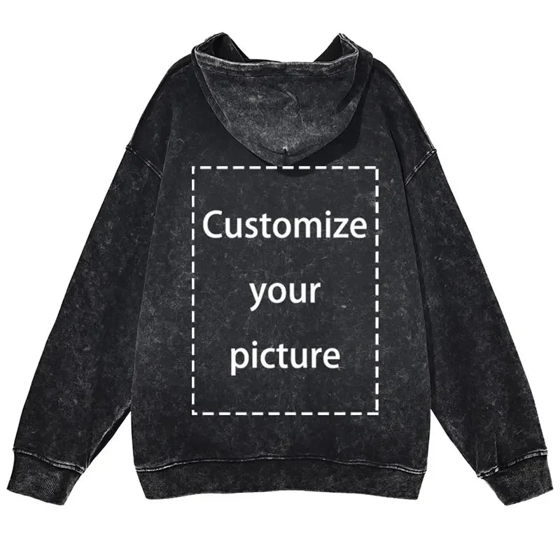 Sweat à capuche vintage en coton lavé pour hommes, sweat à capuche design personnalisé, impression HD DTG, pull respirant Hip Hop, sweat à capuche PVD Harajuku