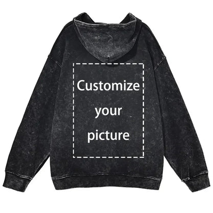 Sweat à capuche vintage en coton lavé pour hommes, sweat à capuche design personnalisé, impression HD DTG, pull respirant Hip Hop, sweat à capuche PVD Harajuku