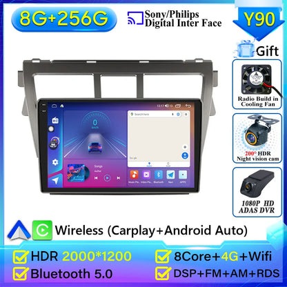 Pour Toyota VIOS Yaris 2007 2008 2009-2012 autoradio Android 15 Navigation vidéo GPS Android Auto Android 15 Carplay unité No 2din