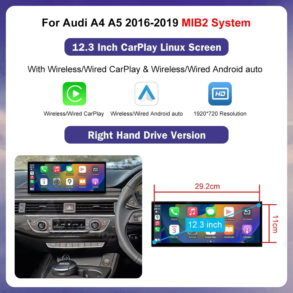 Nouveau Design sans fil CarPlay voiture multimédia pour Audi A4 A5 2016-2019 Support Airplay caméra Radio GPS voiture lecteur écran