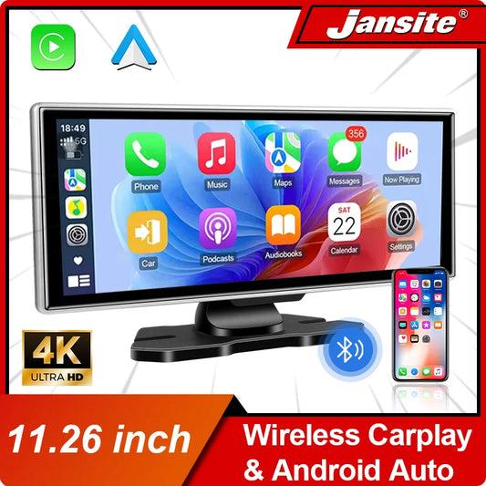 11.26 pouces Dash Cam 4K voiture DVR sans fil Carplay et Android Auto GPS Navigation enregistreur vidéo tableau de bord double objectif 5G Wifi FM AUX