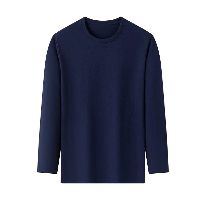 T-Shirt à manches longues et col rond pour hommes, couleur unie, en coton, confortable, respirant, haut décontracté, différentes couleurs, été
