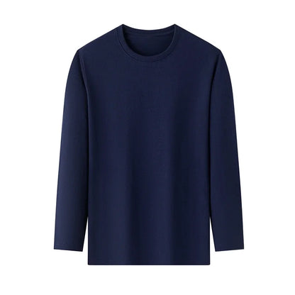 T-Shirt à manches longues et col rond pour hommes, couleur unie, en coton, confortable, respirant, haut décontracté, différentes couleurs, été