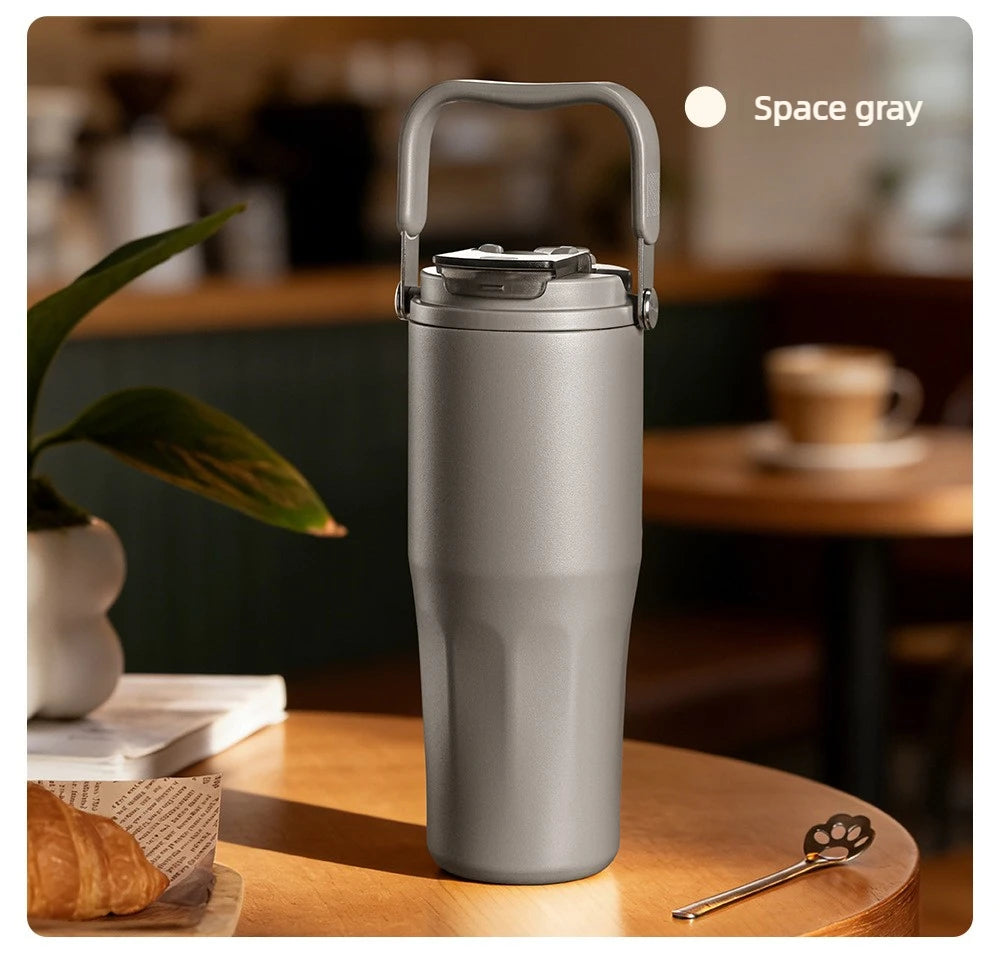 Gobelet à revêtement en céramique de 800ml, avec paille, bouteille d'eau isolée de grande capacité, étanche, poignée détachable, infuseur à thé pour voyage