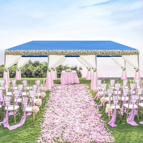 Tente de réception extérieure bleue 10x30 pieds (900x300 cm) en tissu PE imperméable avec structure en acier et 8 parois latérales amovibles avec fenêtres, capacité 50 personnes