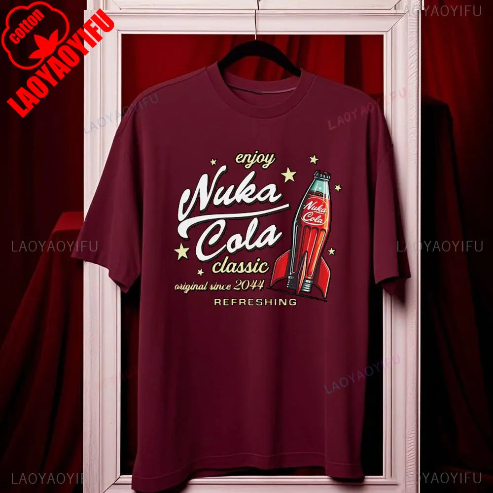 تيشيرت Nuka Cola Fallout للجنسين من القطن الناعم، تي شيرت مضحك، تي شيرت أحمر عتيق 2044، تي شيرت علوي، هدية للمعجبين، ملابس رجالية، هاراجوكو