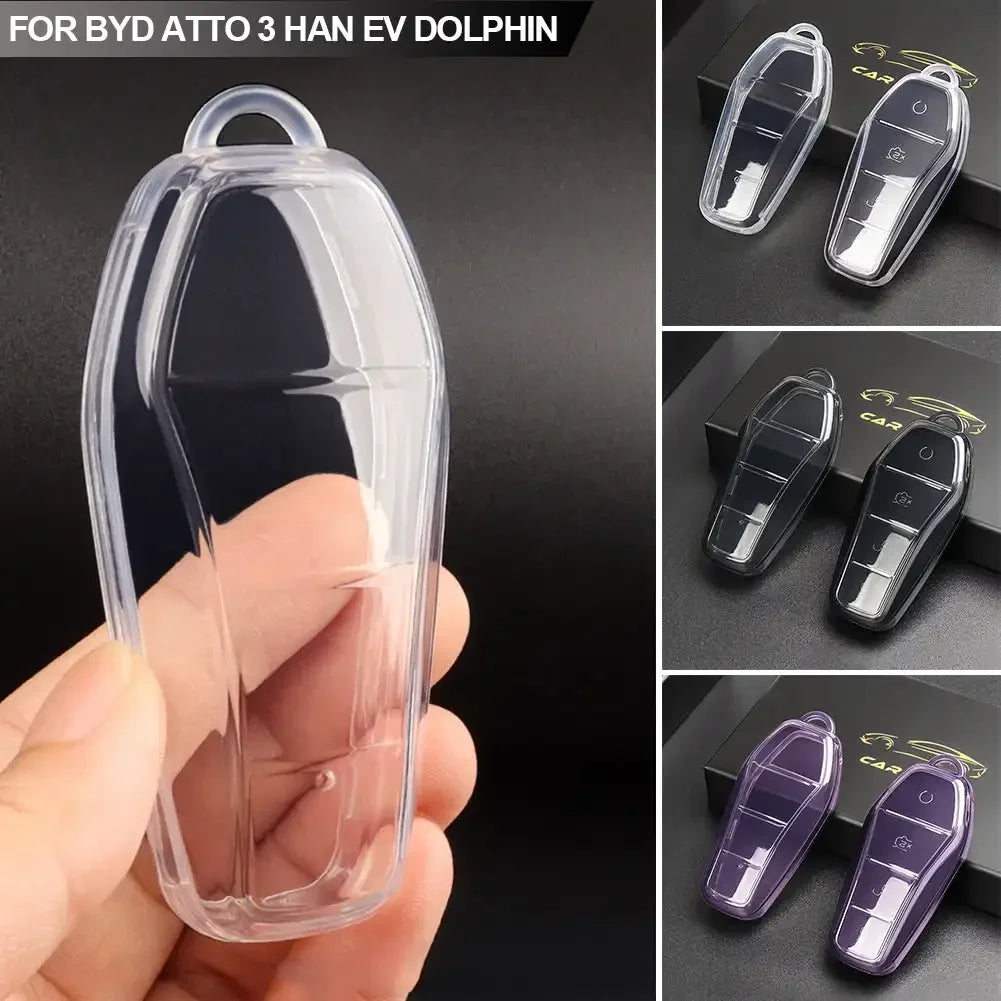 Étui transparent pour clé de voiture en TPU souple, télécommande à 4 boutons, housse de protection, accessoires, BYD Qin Plusdmi Atto 3 Han EV DolDave