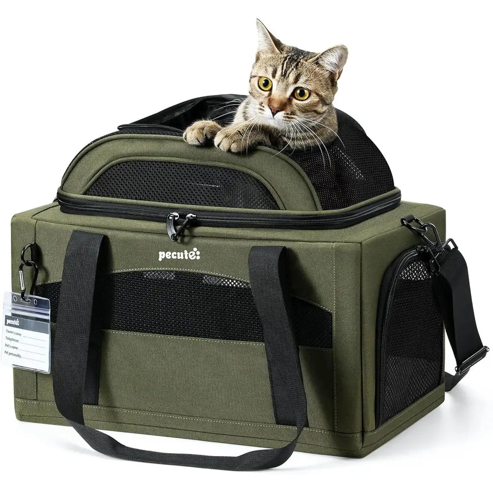 Pecute – porte-animaux extensible pour chiens et chats, approuvé par la compagnie aérienne, respirant, doux, avec fermetures éclair de verrouillage, sac de voyage pour animaux de compagnie pour S
