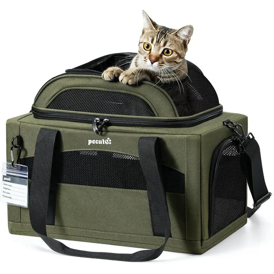 Pecute – porte-animaux extensible pour chiens et chats, approuvé par la compagnie aérienne, respirant, doux, avec fermetures éclair de verrouillage, sac de voyage pour animaux de compagnie pour S