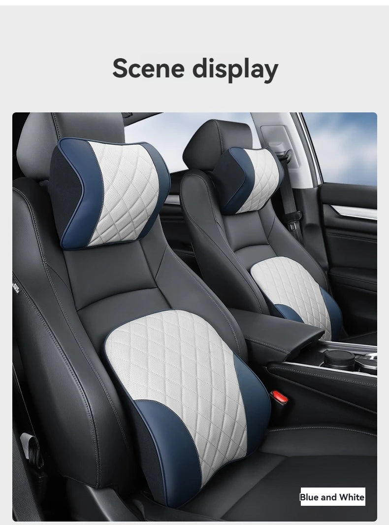 Appui-tête de voiture en cuir Nappa de luxe et ensemble d'oreillers de soutien lombaire, Design perforé respirant, convient à tous les modèles de voiture