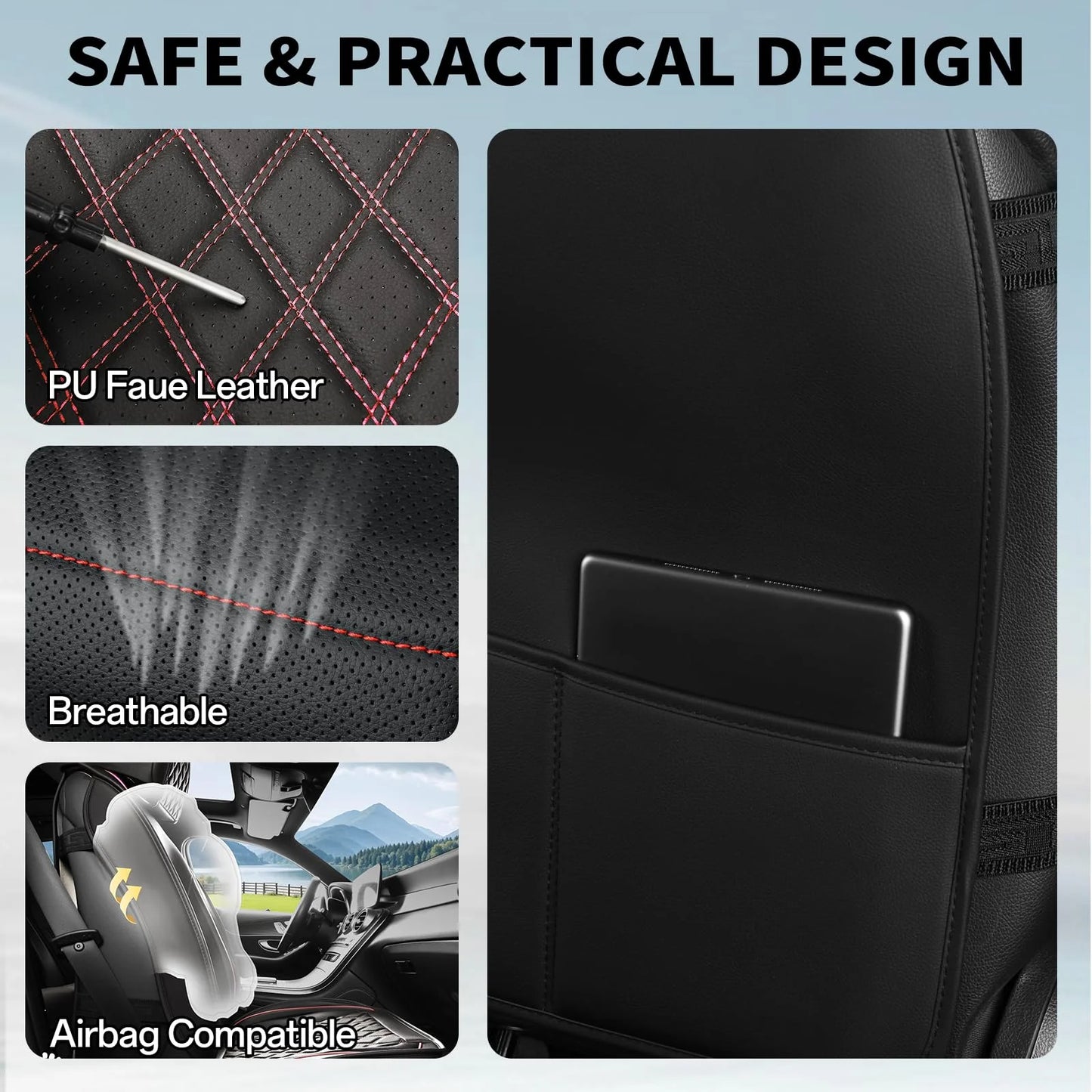5 pièces housse de siège de voiture en cuir protecteur siège imperméable housses de siège automobile ensembles complets respirant ajustement universel couverture de sièges complets