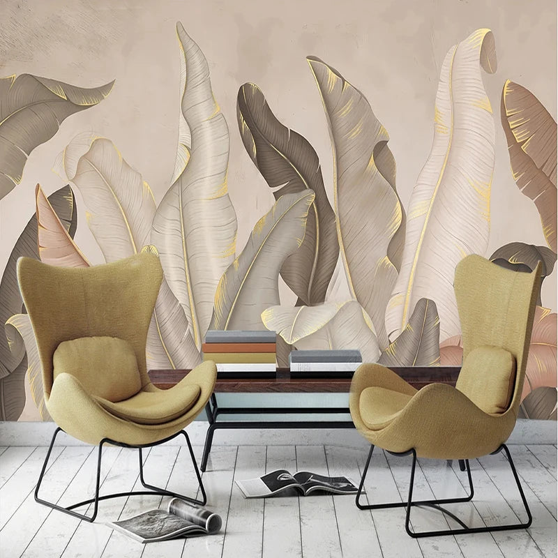 Papier peint Mural personnalisé moderne Simple élégant feuille De bananier peinture murale salon chambre décor à la maison Papel De Parede 3D