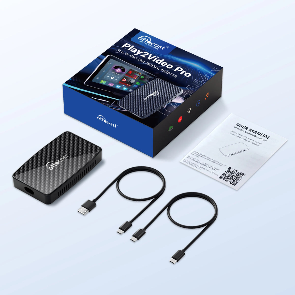 محول Ottocast Play2Video Pro Ai Box CarPlay Android Auto لاسلكي مدمج يوتيوب نتفليكس IPTV للسيارة مع CarPlay سلكي