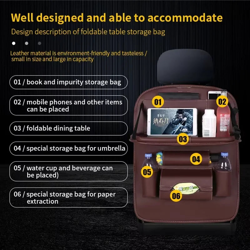 Organisateur de dossier de siège de voiture avec plateau de Table pliable, organisateur de rangement en cuir PU avec poches, tapis de coup de pied, accessoires d'intérieur de siège
