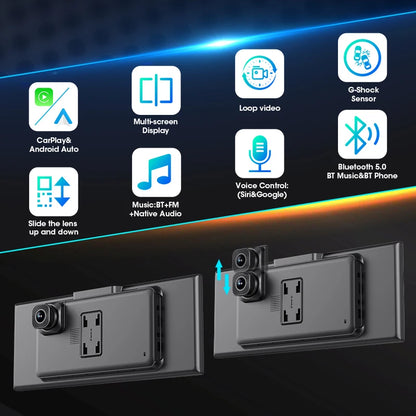 Develuck nouveau 11.26 pouces 4K DVR sans fil CarPlay et Android Auto Portable Dash Cam écran de voiture enregistreur vidéo 5G WIFI Navigation
