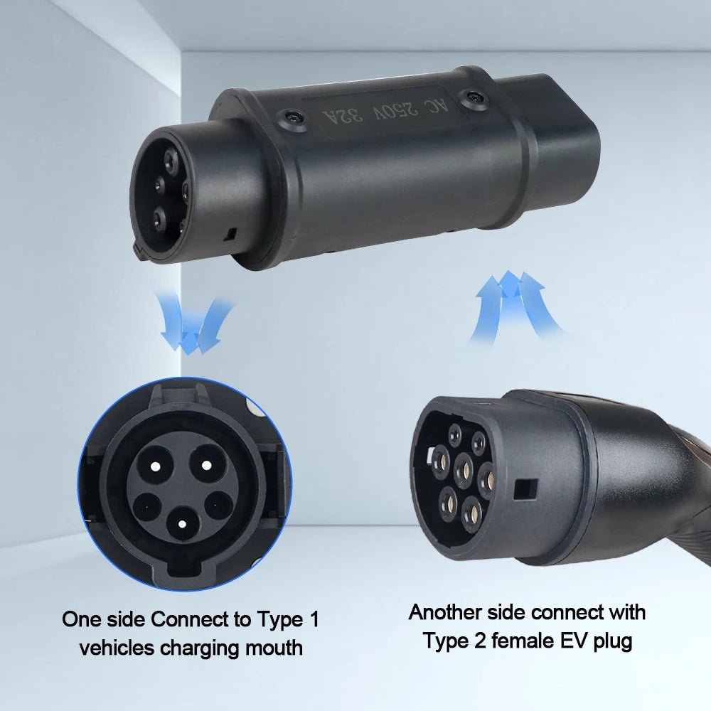 Kolanky Type2 à Type1 EV chargeur adaptateur convertisseur IEC 62196 16A 32A J1772 pour connecteur de charge de véhicule électrique