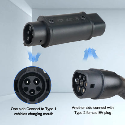 Kolanky Type2 à Type1 EV chargeur adaptateur convertisseur IEC 62196 16A 32A J1772 pour connecteur de charge de véhicule électrique