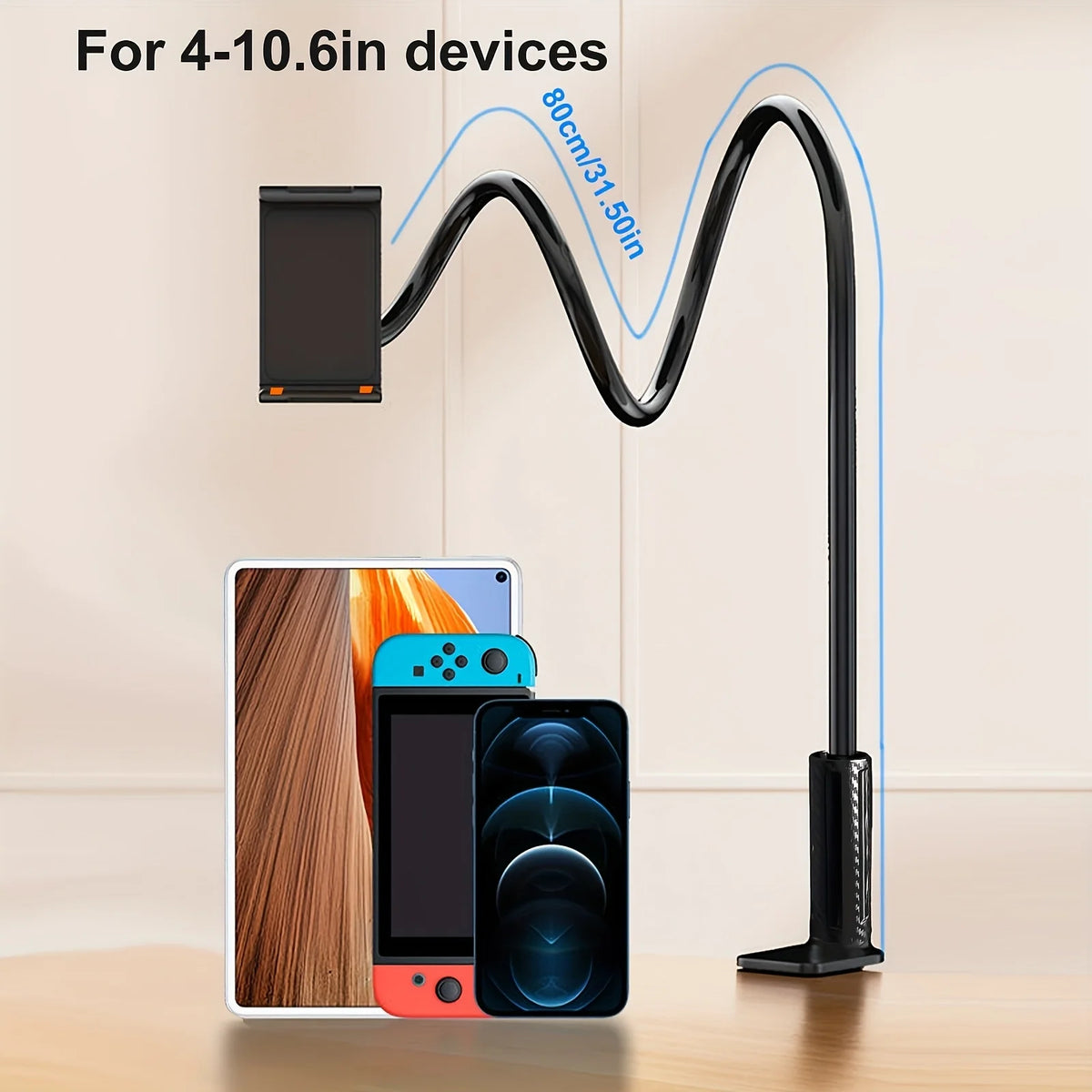 Support de téléphone pour tablette rotatif à 360 degrés, Base en spirale, adapté aux lits, têtes de lit, bureaux, support de tablette pour téléphone à bras Long