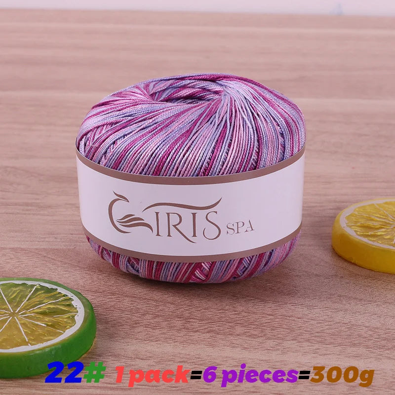 6 #   Fil de dentelle, fil de coton 100% pur coloré teint dégradé mercerisé, fil fin au crochet, tricot fait à la main, châle ajouré d'été, fil de tricot pour pull, 1 pièce = 6 pièces = 300 grammes