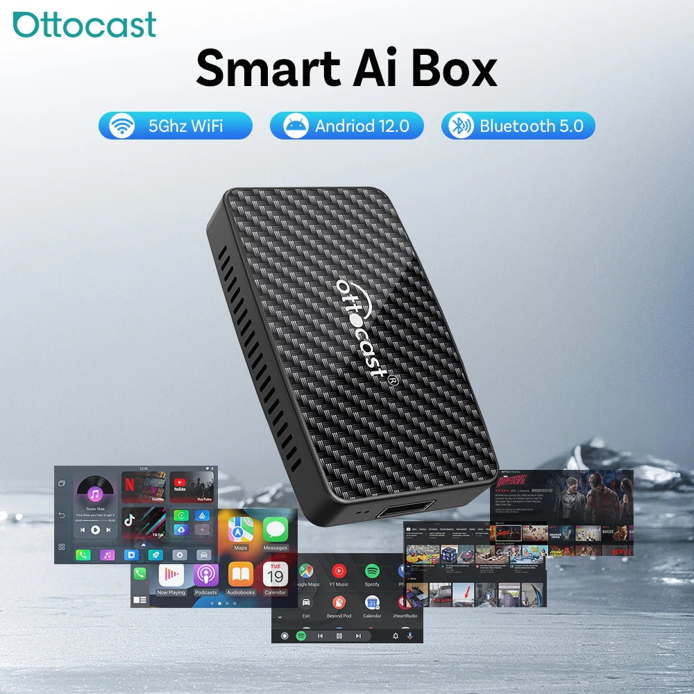 OTTOCAST Play2 vidéo Pro Carplay Ai Box adaptateur automatique Android sans fil intégré Youtube Netflix pour VW Benz Ford 99% de voitures