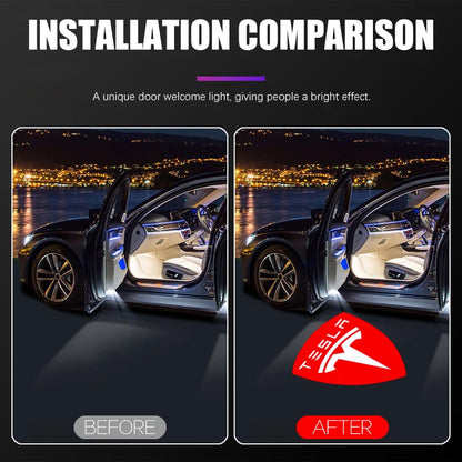 Tesla lumière de bienvenue pour modèle Y 3 S X porte de voiture 2/4 pièces projecteur LED lumières de boue lumière de bienvenue Ultra-lumineuse
