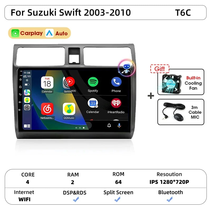 Srnubi autoradio pour Suzuki Swift 2003 2005 2006 2007 2008 2009 2010 sans fil Carplay Android Auto lecteur multimédia de voiture 2 Din