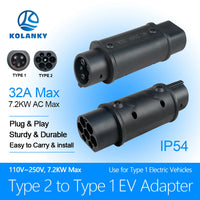 Kolanky Type2 à Type1 EV chargeur adaptateur convertisseur IEC 62196 16A 32A J1772 pour connecteur de charge de véhicule électrique