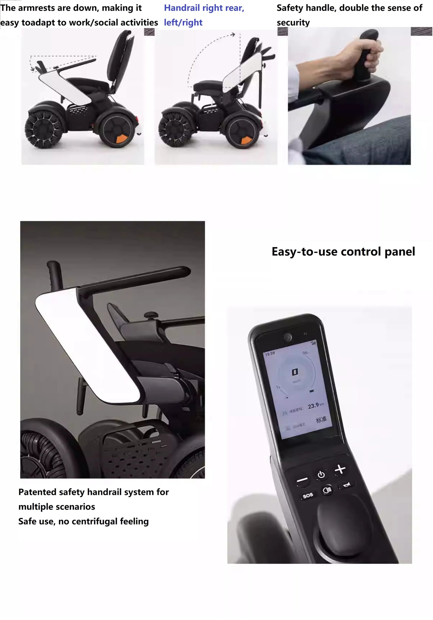 Fauteuil roulant électrique intelligent pour handicapés, contrôle par application, scooter avec système SOS, adapté à tous les Terrains BZ-HBS-LB