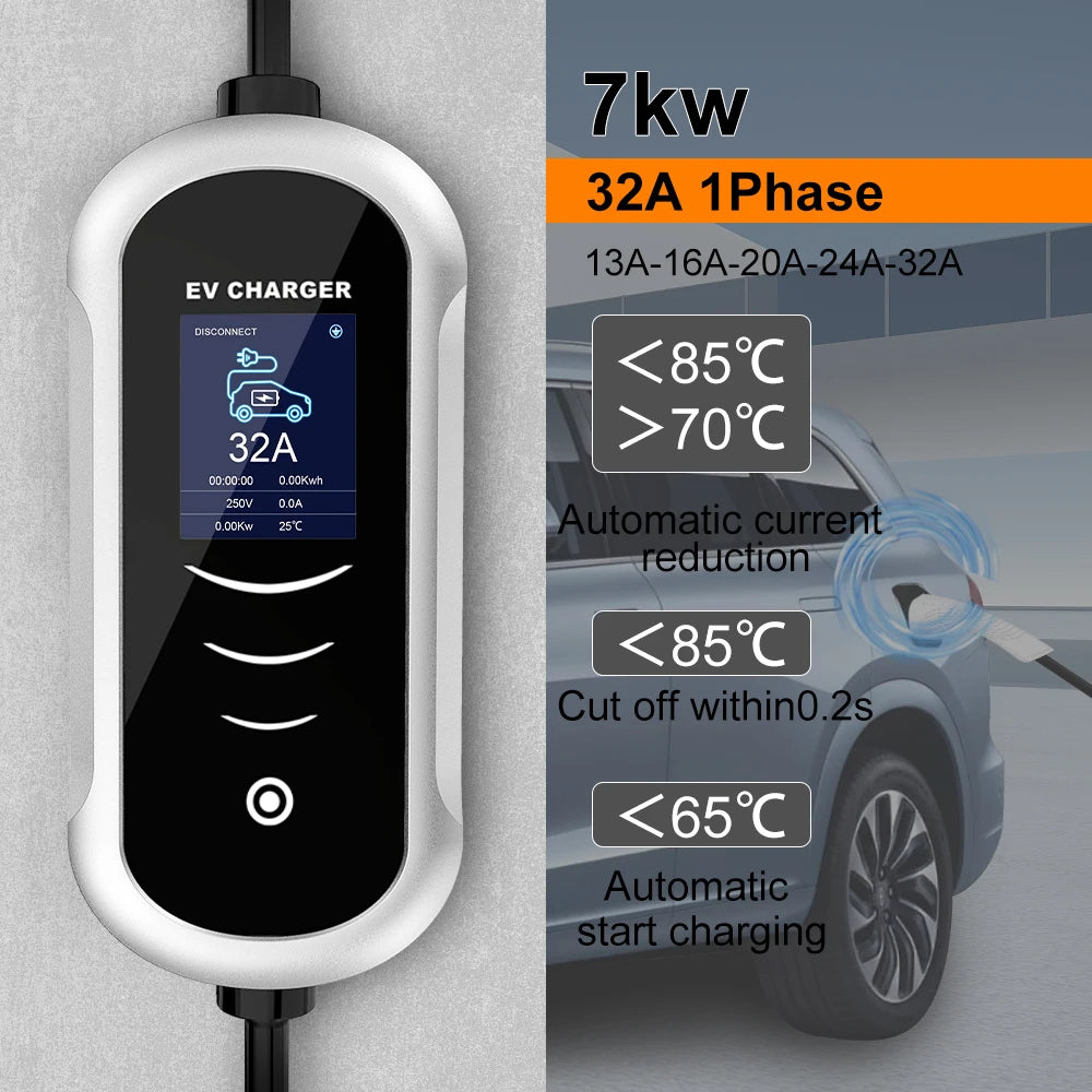 IPENGEN Portable EV chargeur Wallbox Type2 câble 32A 7KW prise CEE EVSE Type1 boîte de charge j1772 adaptateur pour voiture de véhicule électrique