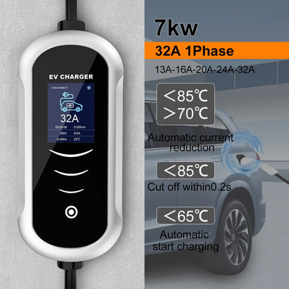 IPENGEN Portable EV chargeur Wallbox Type2 câble 32A 7KW prise CEE EVSE Type1 boîte de charge j1772 adaptateur pour voiture de véhicule électrique