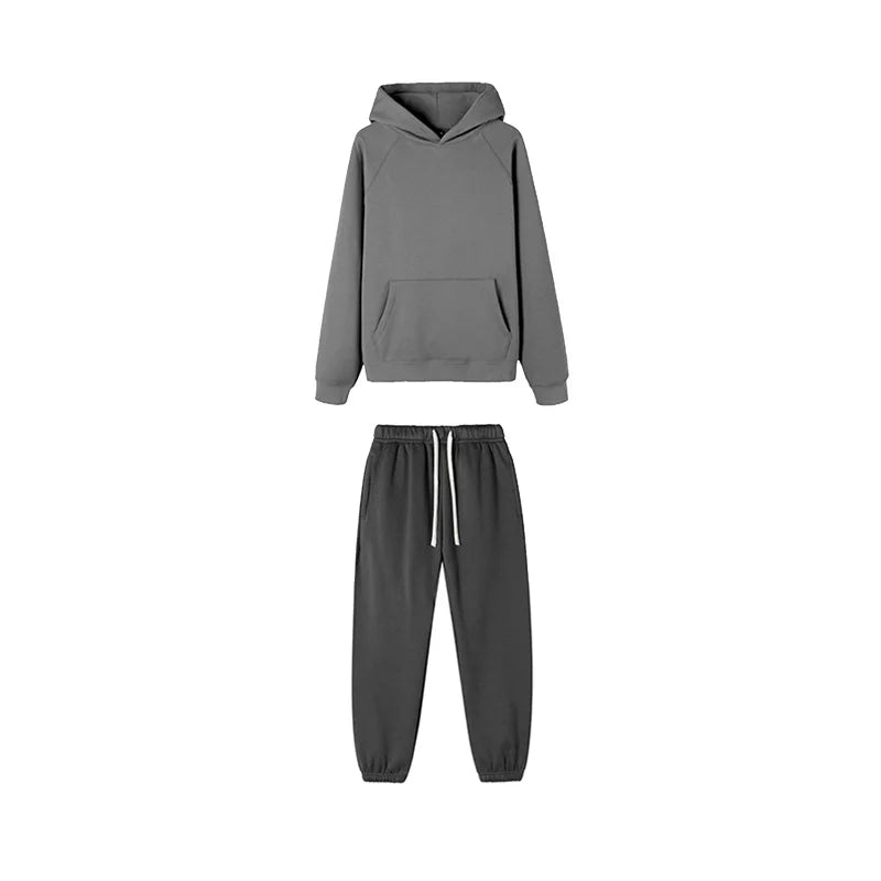 LOGO personnalisé bricolage marque ensembles à capuche Type de mode 2 pièces costume épais polaire Jogging surdimensionné survêtement à capuche + pantalon Streetwear