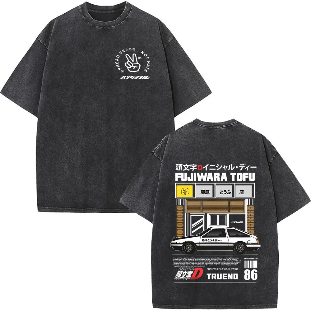 Anime Initial D Drift AE86 lavé Vintage imprimé T-shirt RX-7 R34 horizon GTR JDM T-shirts hommes Harajuku confortable surdimensionné T-shirts