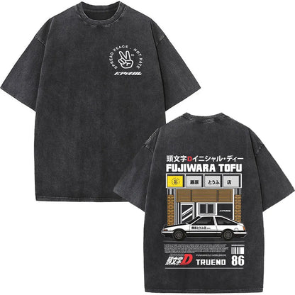 Anime Initial D Drift AE86 lavé Vintage imprimé T-shirt RX-7 R34 horizon GTR JDM T-shirts hommes Harajuku confortable surdimensionné T-shirts