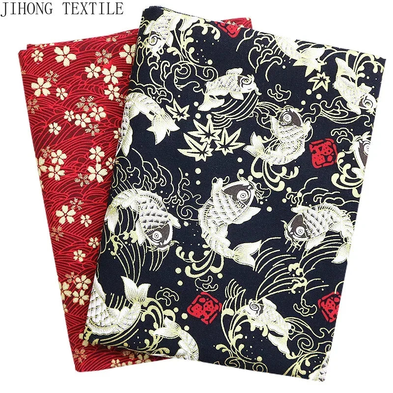 Tissu bronzé Kimono japonais 50x145cm, tissu en coton imprimé fleurs de cerisier Sushi, matériaux de bricolage, accessoires de Patchwork pour la couture