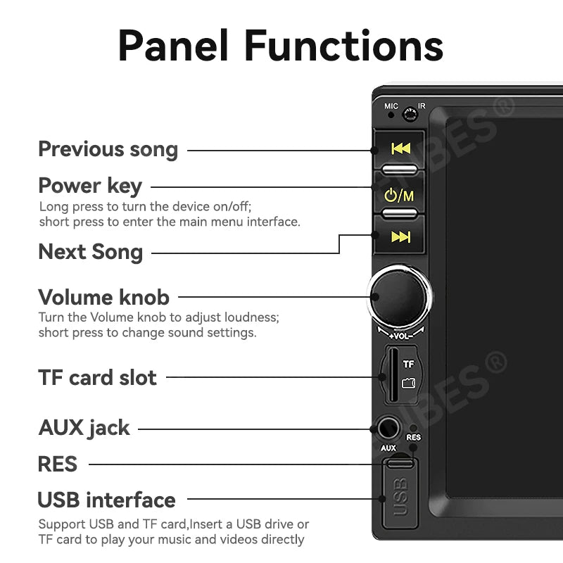 VENBES 7 pouces autoradio universel Mirrorlink Bluetooth FM caméra de recul 1 DIN Auto Audio