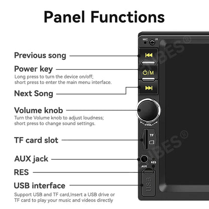 VENBES 7 pouces autoradio universel Mirrorlink Bluetooth FM caméra de recul 1 DIN Auto Audio