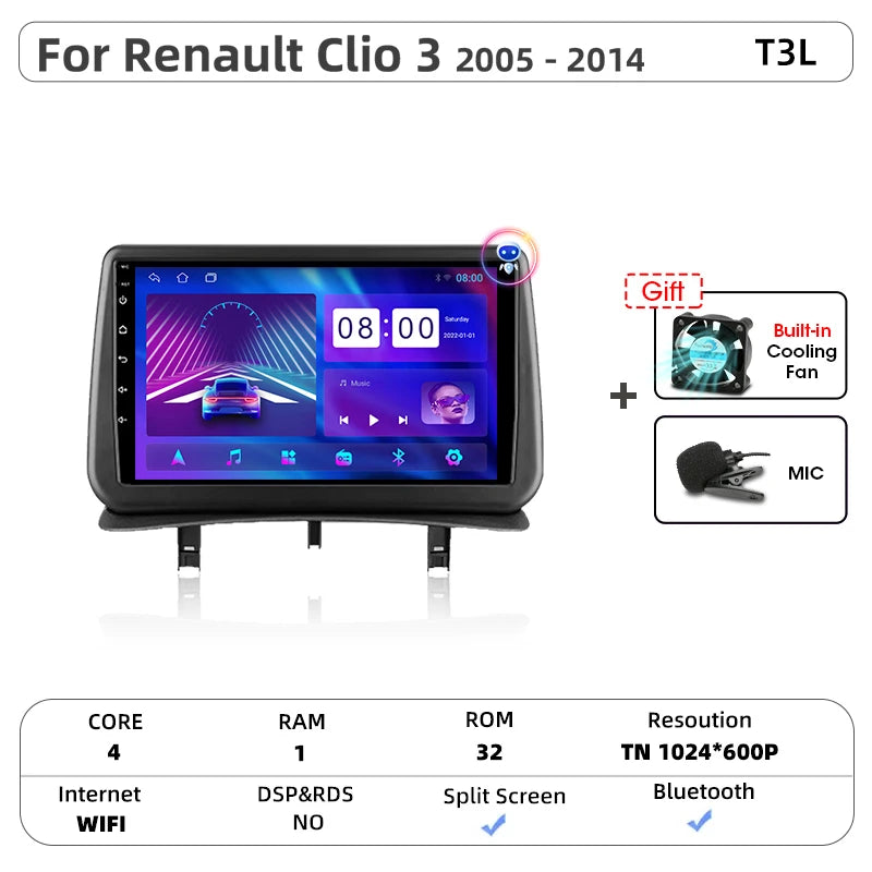 Srnubi CarPlay autoradio lecteur multimédia pour Renault Clio 3 2005 2006 2007 2008 2009 2010-2014 Android Auto GPS 2din autoradio