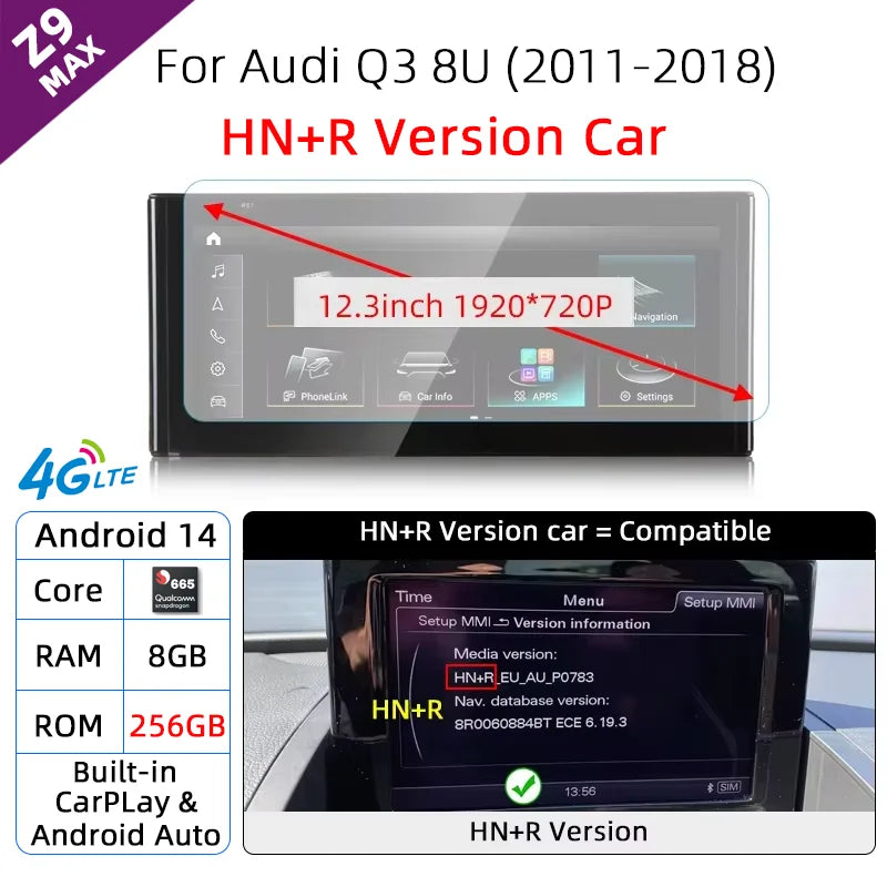 Android 14 sans fil CarPlay pour Audi Q3 8U 2011-2018 écran tactile Navigation WiFi DSP multimédia lecteur Radio accessoires