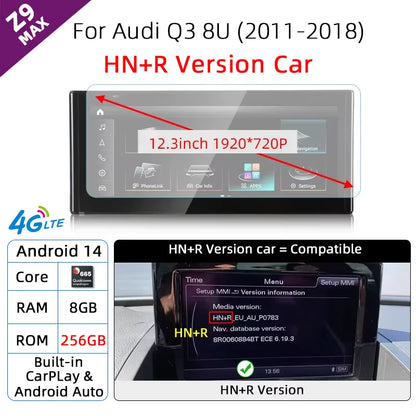 Android 14 sans fil CarPlay pour Audi Q3 8U 2011-2018 écran tactile Navigation WiFi DSP multimédia lecteur Radio accessoires