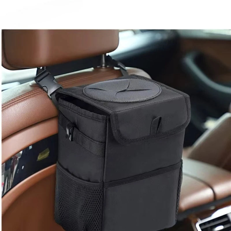 Poubelle de voiture étanche avec couvercle et poche de rangement pour voiture