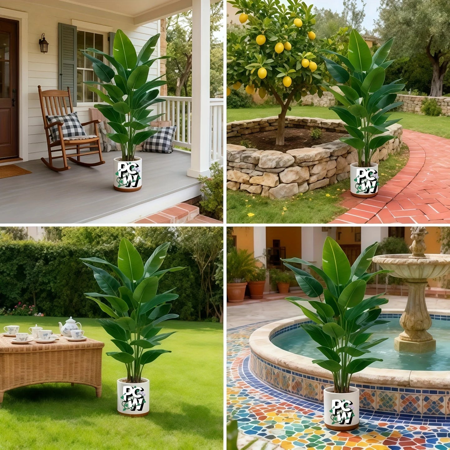 Arbres banane artificiels avec 48 feuilles tropicales réalistes, pour jardins, mariages, maisons, bureaux, sans Pots de fleurs, 2 pièces