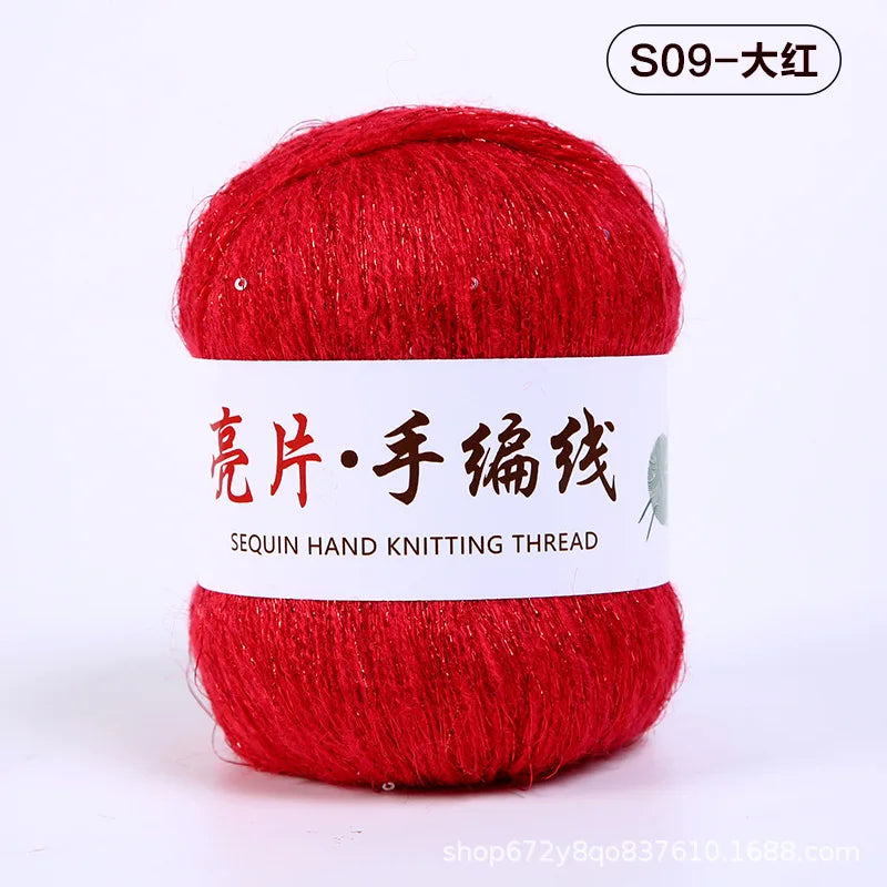 Fil de mohair de dentelle avec paillettes, fil de boucle de crochet, paillettes brillantes, pull de bricolage, 150g, 50G * 3