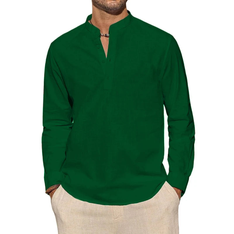 Henley – chemises en coton pour hommes, T-Shirts décontractés, légers, à manches longues, chemises de plage, vacances hawaïennes, nouvelle collection